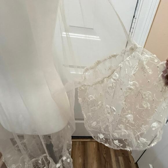 Negligee Sheer Embroidered Tulle Bridal Robe Diaphanous sparkle embroidered OS - Picture 7 of 7